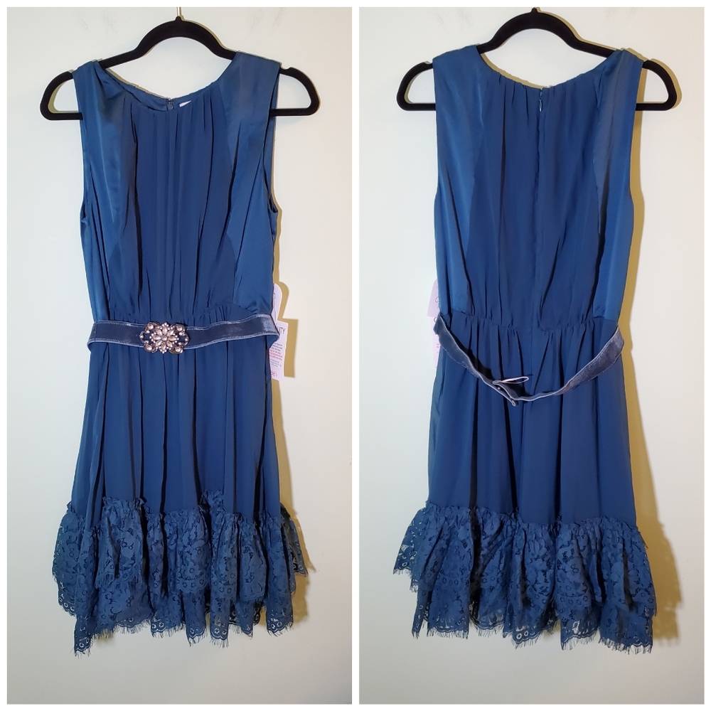 👗 Jessica Simpson Blue Fit & Flare Cocktail Dress Sz 10 ~ Romantic Whimsical - Picture 4 of 11